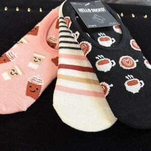 Coffee Patterned No-Show Socks - Pink, Black, Cream